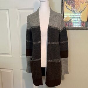 Open-Front Colorblock Cozy Cardigan Sweater - Gray/Brown